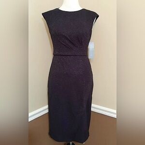 London Times Sheath Dress Textured Black Sleeveless Side Pleated Modcloth 2 NEW